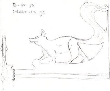 Sketch about wooden fox at wall